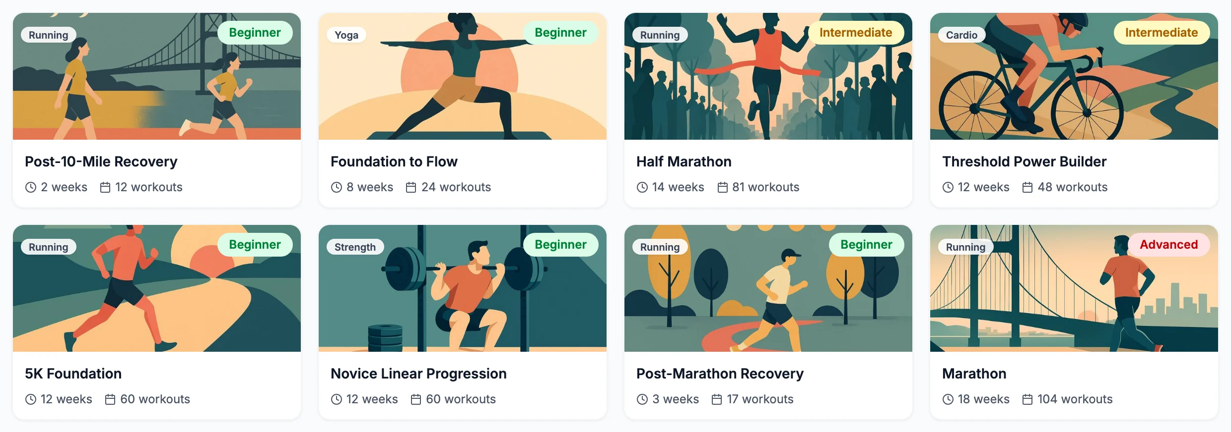 VegaLoop training programs including Half Marathon, 5K Foundation, Marathon and Post-Marathon Recovery